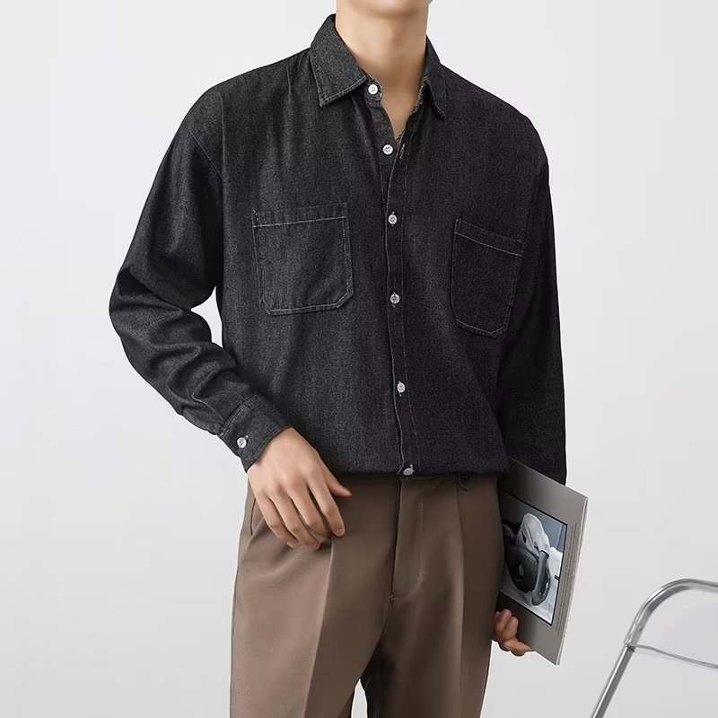 Áo Sơ Mi denim Tay Dài Dáng Rộng Phong Cách Hàn Quốc Đơn Giản Thời Trang Mùa Thu Cho Nam Giới Có Size m-3xl