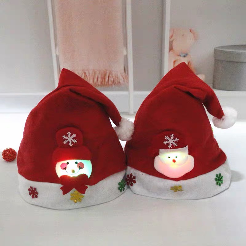 Mũ ông già noel có đèn LED phát quang 3 cấp độ chất liệu vải nhung nỉ cao cấp cho bé và người lớn