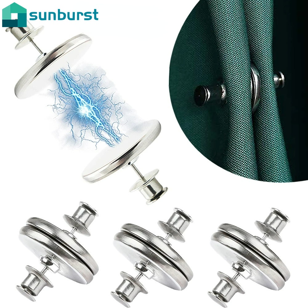 1 Cặp Kẹp Rèm Cửa Hai Mặt Bằng Hợp Kim Bạc Có Nam Châm Tháo Rời Được DIY