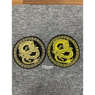 Patch vải ủi nhiệt hình thêu tròn rồng gắn áo dài cách tân cực xinh