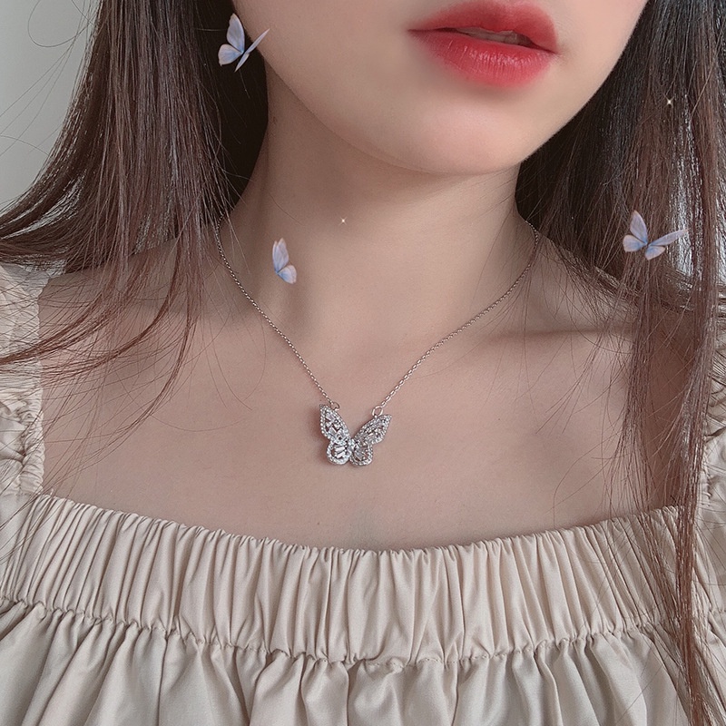 Vòng cổ Mạ Bạc 925 Mặt Bướm Đính Đá Pha Lê Lấp Lánh