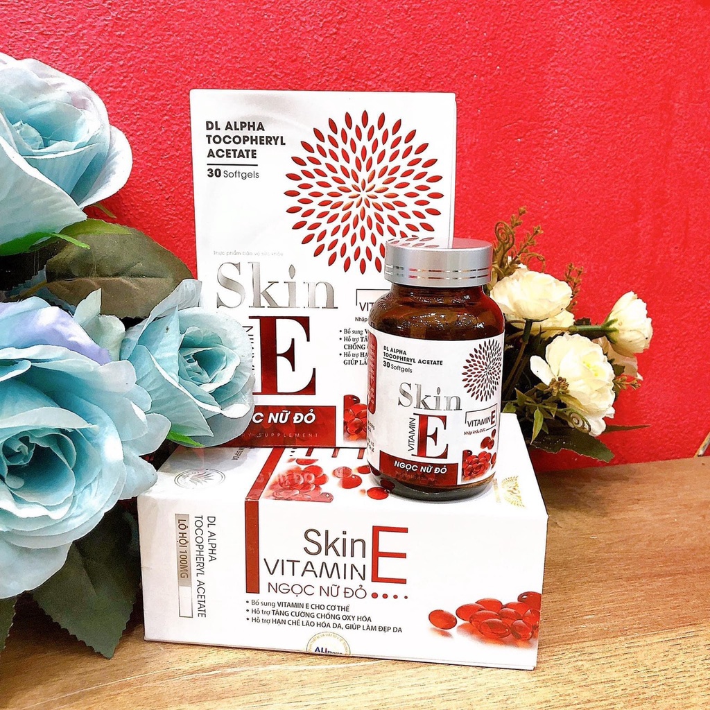 Vitamin E đỏ, SKIN E, Viên Uống Làm Đẹp Da, Sáng Da Mờ Nám, Cân Bằng Nội Tiết , Ngăn Ngừa Lão Hóa Da Hộp 30 viên