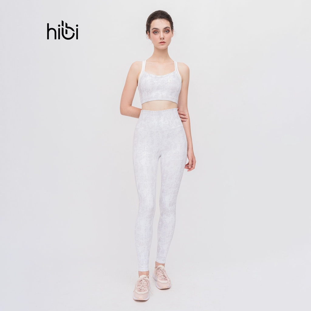 Set đồ tập yoga Hibi Sports H127, áo bra thể thao viền trắng, quần lưng cao, kèm mút ngực