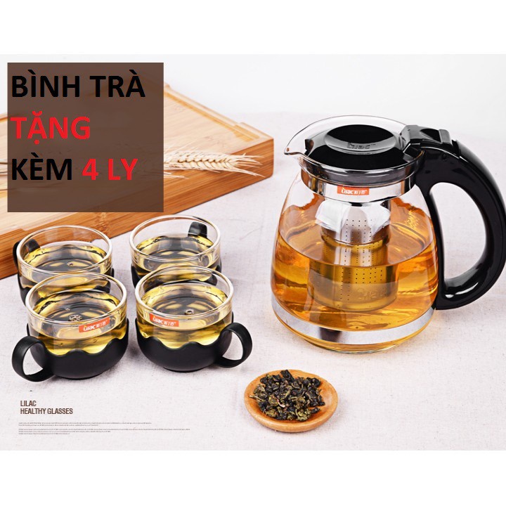 Bình lọc trà thủy tinh tặng kèm 4 ly dung tích 800ml pha trà chế cafe cao cấp