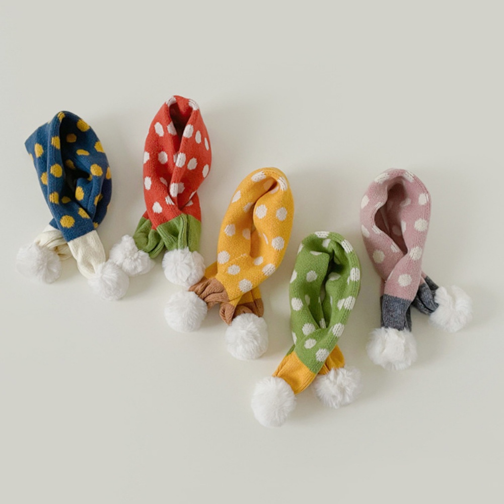 Khăn Choàng Cổ Đan Len Họa Tiết Chấm Bi Phong Cách Hàn Quốc Thời Trang Thu Đông Xinh Xắn Cho Bé Gái