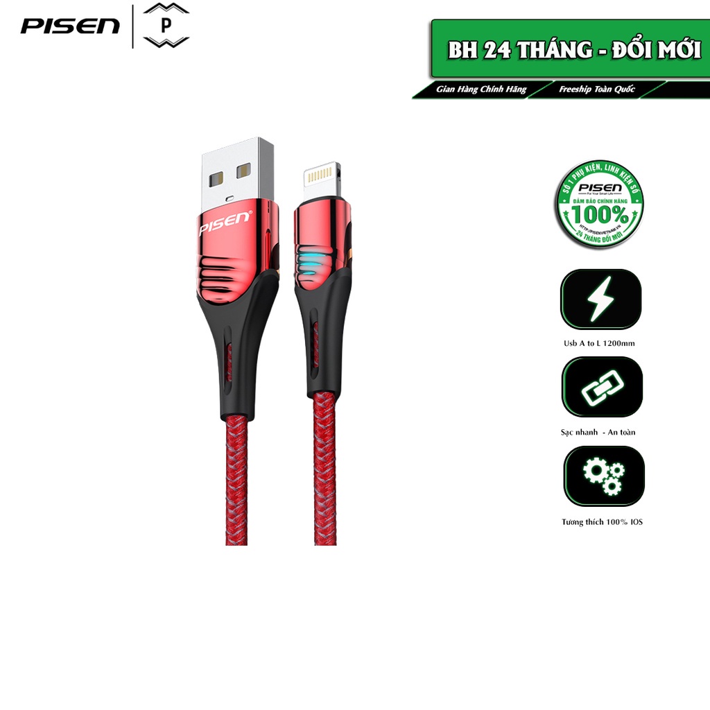 Cáp PISEN USB to L Wolf Claw 2.5A, sạc nhanh, tự động ngắt khi đầy, dài 1200mm - Hàng chính hãng, bảo hành 24 tháng