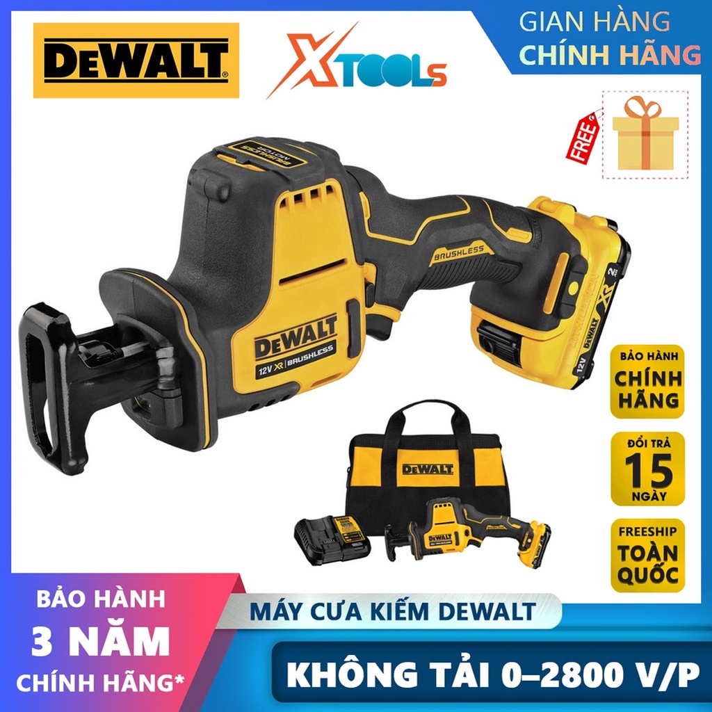 Máy cưa kiếm cầm tay 12V DeWALT DCS312, máy cưa đa năng motor không chổi than kèm 2 lưỡi cưa bảo hành chính hãng 3 năm