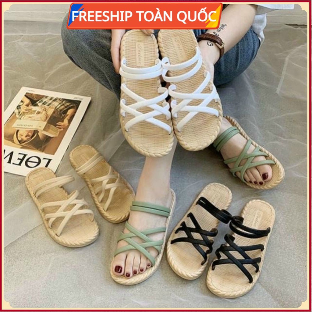 (Bán Buôn Lẻ Bằng Sỉ) Dép Sandal Cao Su Giả Cói Đan Quai Chéo Đi 2 Kiểu Siêu Xinh hàng Quảng Châu Cao Cấp