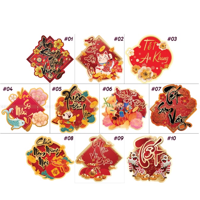 6 Tem decal dán tết 8.5x8.5cm nhiều mẫu