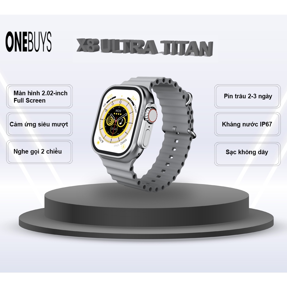 Đồng hồ thông minh Onebuys X8 ultra Titan cao cấp, nghe gọi 2 chiều, thông báo tin nhắn, theo dỗi sức khỏe