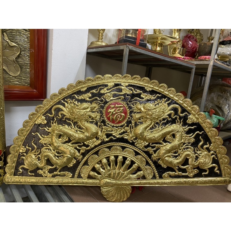 Quạt đồng quạt thờ song long chầu Nguyệt bằng đồng