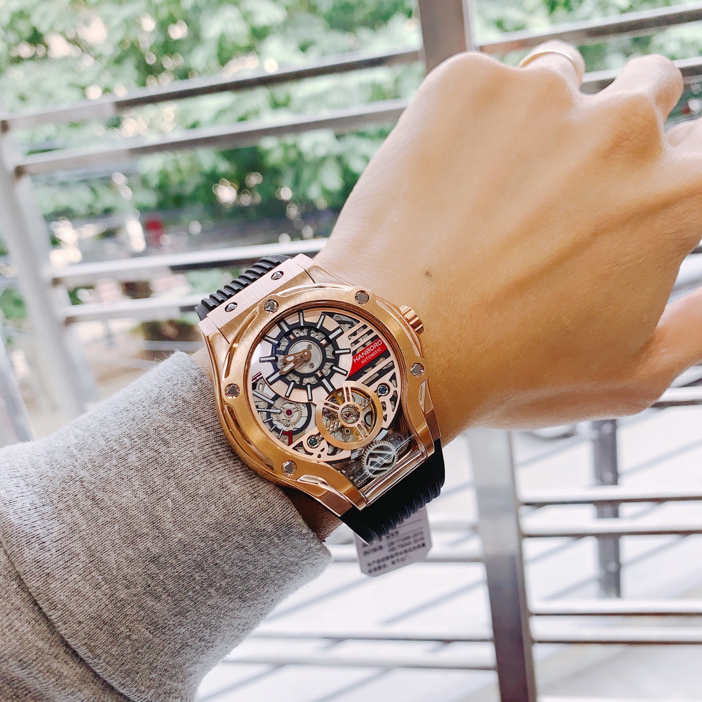 Đồng Hồ Nam Hanboro HBR 995 Màu Đen - Dây Cao Su , Máy Automatic , Size 42mm