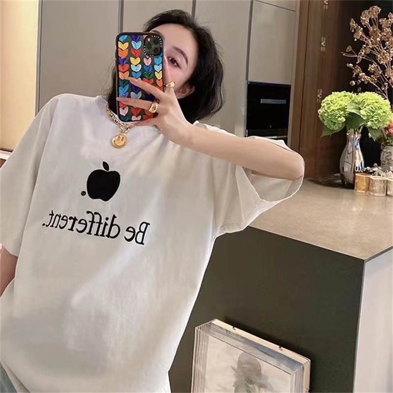 Áo Thun Ba8len88- * Tay Ngắn Thêu Chữ Apple Chất Lượng Cao