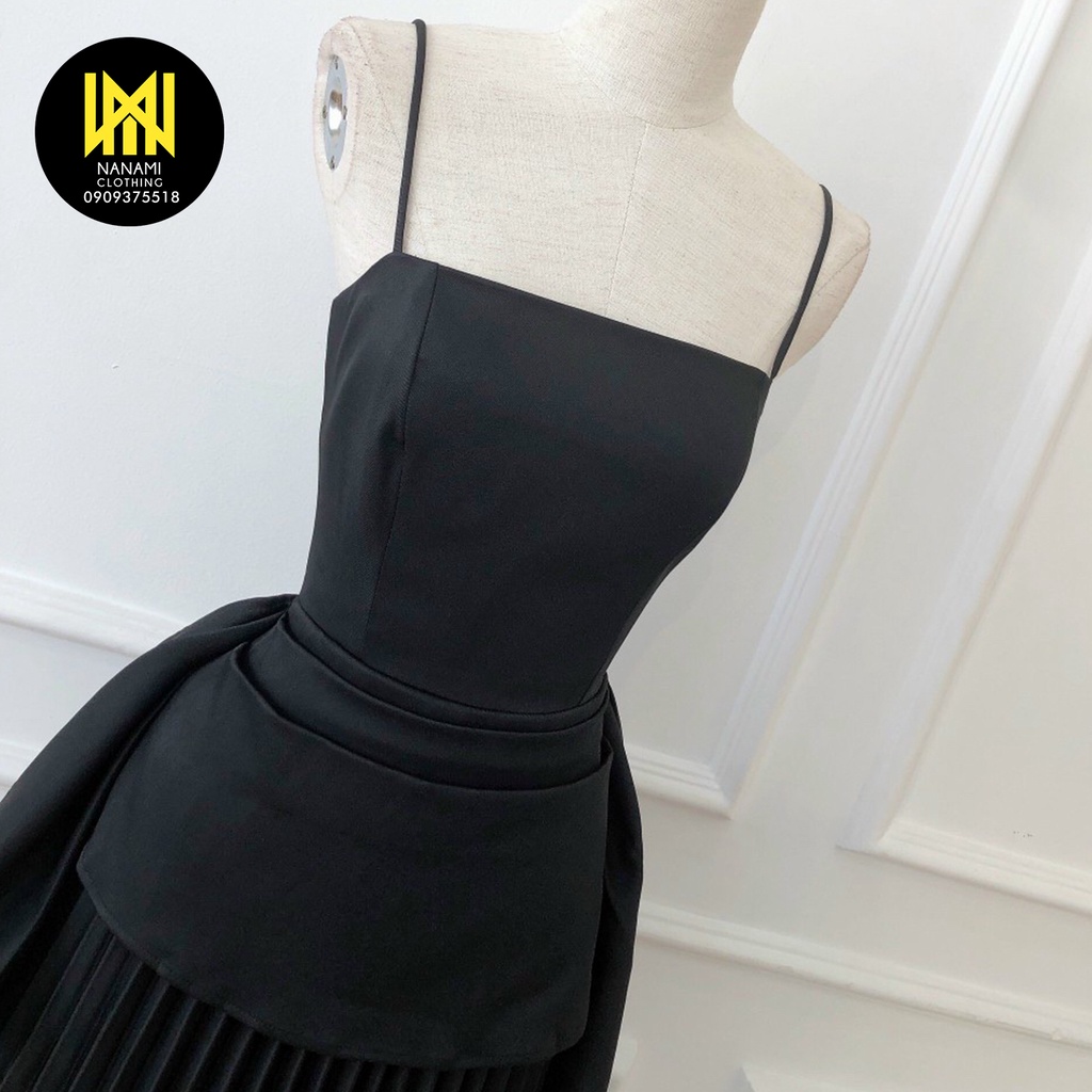 ( HÀNG CHUẨN ĐẸP ) Đầm hai dây phối dập ly cotton hàn Nanami form dáng dịu dàng thướt tha đi tiệc sang chảnh - ATNU070