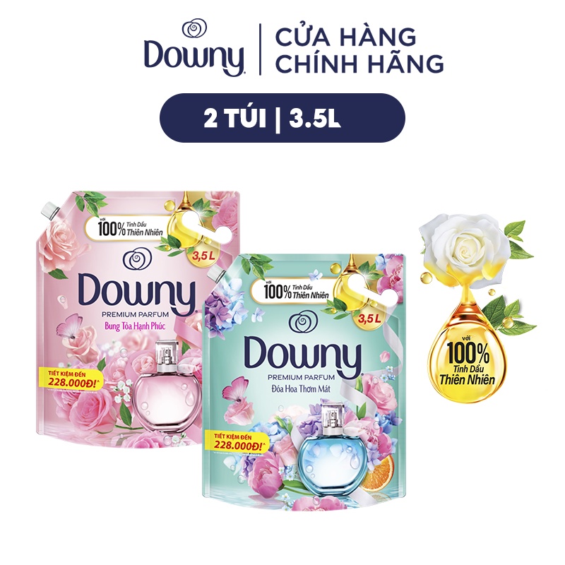 Combo Nước Xả Vải Downy Tinh Dầu Thiên Nhiên Cao Cấp Túi 3.5Lx2