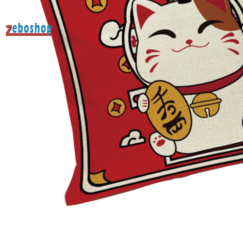 Vỏ Gối Polyester 18 Inch Hình Mèo May Mắn Bắt Mắt Trang Trí Nhà Cửa