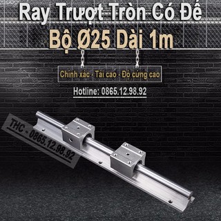 Thanh Ray Trượt Tròn Có Đế SBR25 (1 Thanh Ray Ø25 Dài 1m + 2 Con Trượt) Ray Trượt Chống Rỉ Xước Độ Cứng Cao