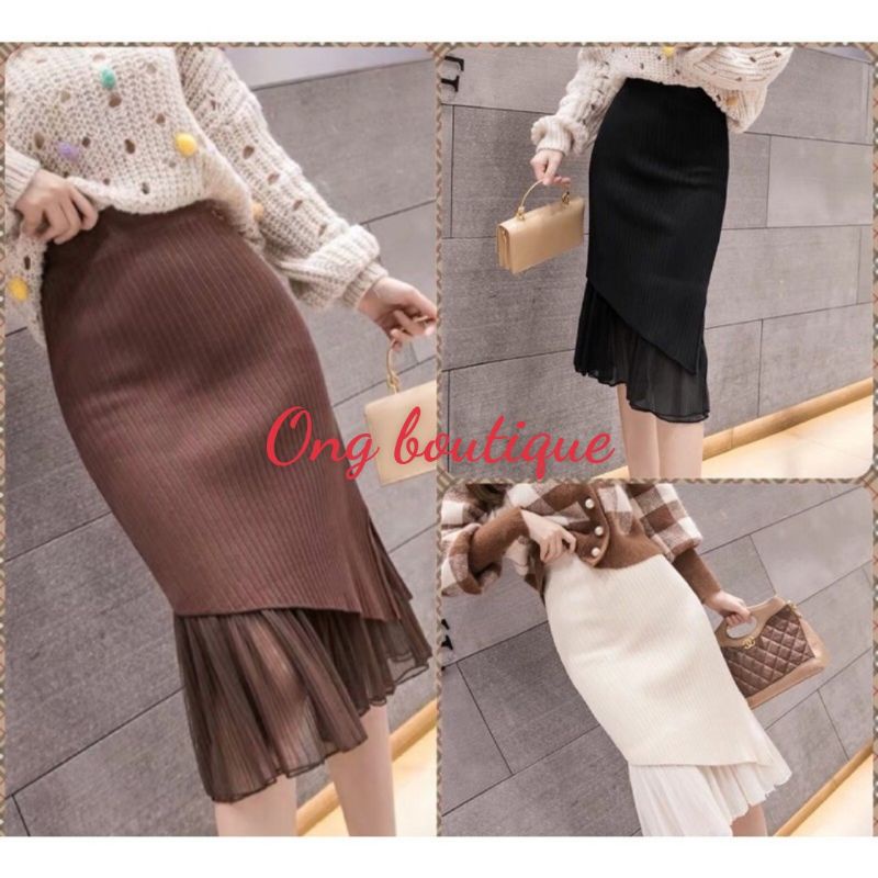 Chân váy len phối voan đuôi cá hàng QC ( kèm ảnh thật )