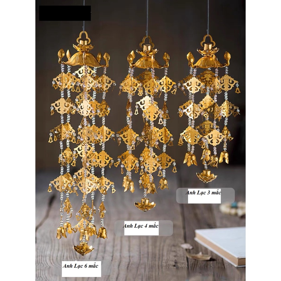 Đồ thờ cúng cặp anh lạc đồng có đế trưng bàn thờ phật văn phòng phầm Nhơn Phát