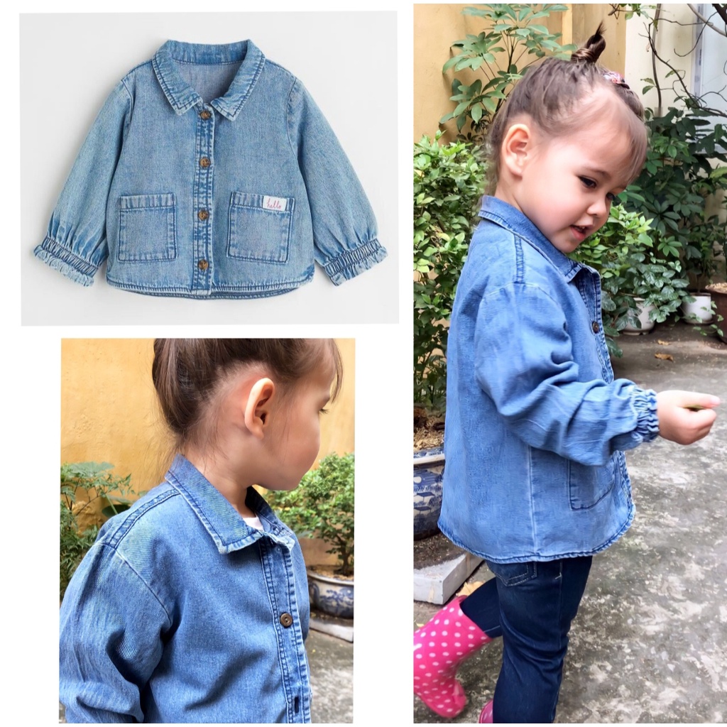 Áo sơmi denim bé gái Next xuất dư. Chất denim mài mềm mại, chất lượng. Dáng áo vô cùng năng động, đáng yêu. Size 1-7Y