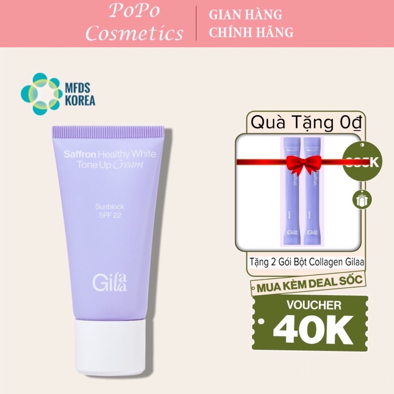 [Tặng Collagen] Kem Dưỡng Ban Ngày Nâng Tông Gilaa Saffron Trắng Khỏe SPF22 40ml