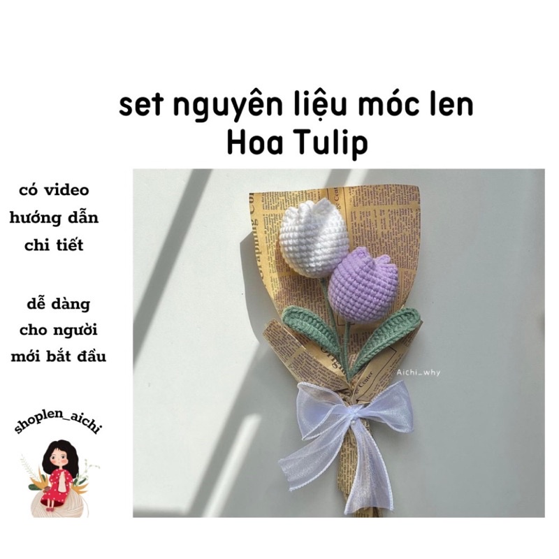 Set nguyên liệu móc Hoa Tulip +video hướng dẫn cho người học móc len