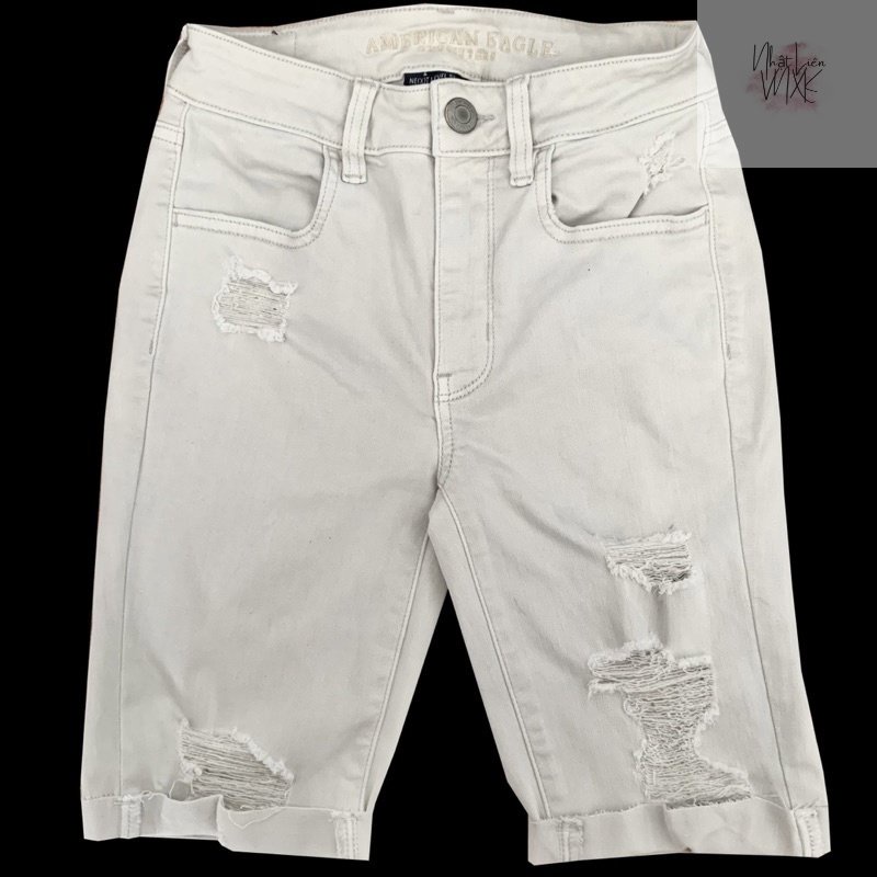 Quần Short Ngố Jeans Bò Rách AMERICAN EAGLE Gập Gấu Hàng Xuất Dư Xịn Cao Cấp Chất Mịn Đẹp Be Nhạt