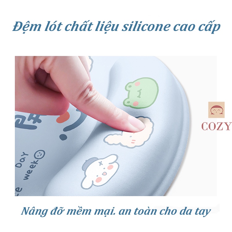 Lót chuột có đệm tay silicone cao cấp Cozy Style kích thước 25x22cm, Pad chuột kê tay họa tiết dễ thương