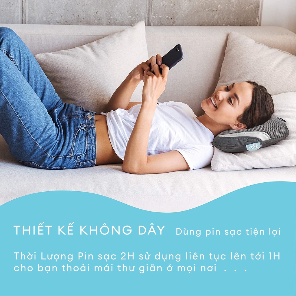 Gối massage cổ vai gáy Homedics SP-135 nhà HT Beauty Shiatsu 3D Gel Touch sử dụng nhiệt hồng ngoại, bi lăn đảo chiều