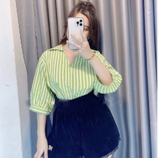 Áo sơ mi kẻ sọc cổ v tay phồng cực xinh - nhà của nỳ