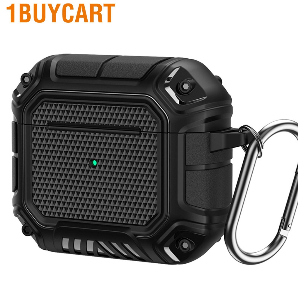 1buycart Headphone Protective Cover TPU Case Anti Lost with Carabiner for IOS Earbuds 3 Black
