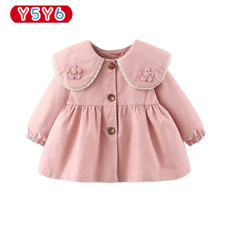 Y5Y6 Áo Khoác Gió Tay Dài Cổ Đính Hoa Dễ Thương Thời Trang Xuân Thu Cho Bé Gái