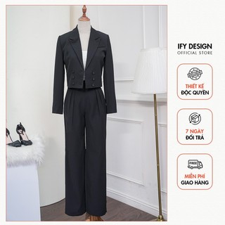 Áo Vest croptop dài tay dáng ngắn, quần ống xuông cạp cao IFY Design - FS100