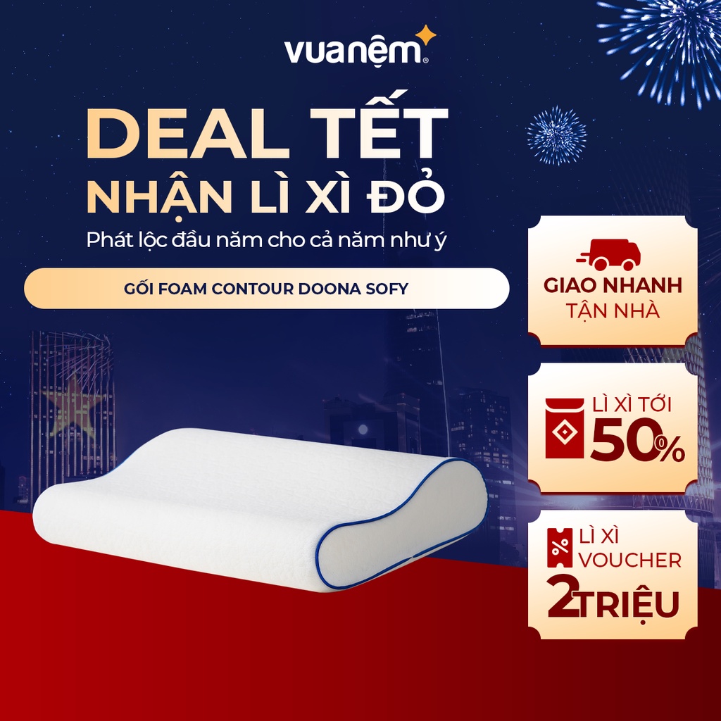 Gối Foam Contour Doona Sofy Cấu Trúc Lượn Sóng Nâng Đỡ Định Hình Xương Cổ Và Đầu