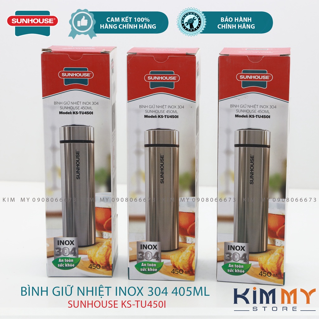 BÌNH GIỮ NHIỆT INOX 304 SUNHOUSE 450ML KS-TU450I- Hàng Chính Hãng