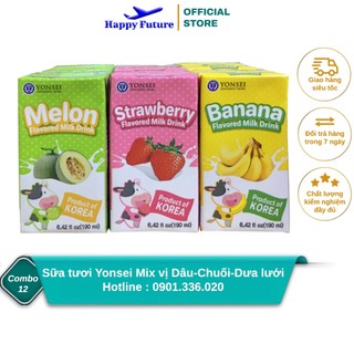 12 hộp sữa tươi yonsei mix vị dưa lưới -chuối - dâu 190ml - sữa tươi hàn quốc