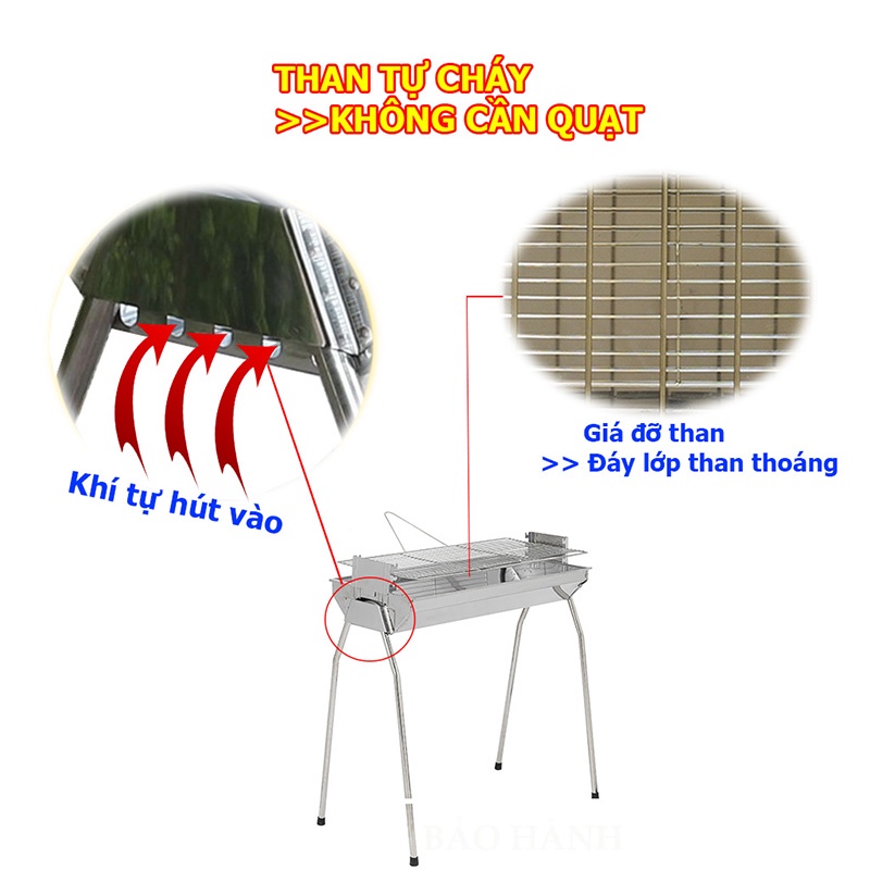 Bếp Nướng Than Inox Lò Nướng Than Hoa Ngoài Trời BBQ Có Chân Đứng Gấp Gọn Dễ Dàng