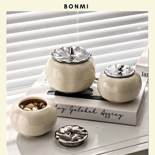 Hũ sứ cao cấp đựng trà, mứt, bánh kẹo Tết hình quả hồng sang trọng Bonmi Decor