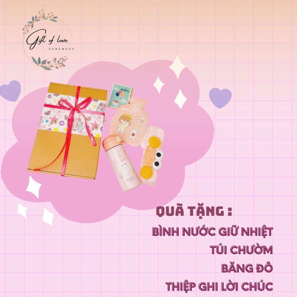 Set quà tặng 8 tháng 3, sinh nhật, combo quà tặng màu hồng chủ đạo dễ thương - Gift of love