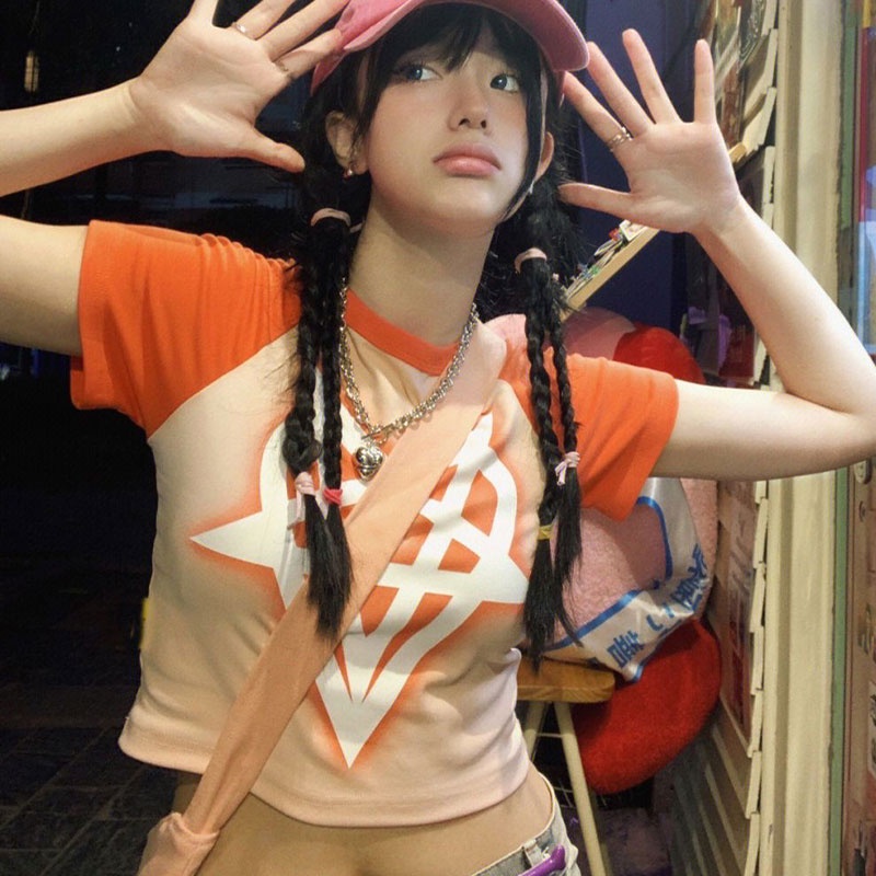 Áo thun XINLANYASHE ngắn tay in họa tiết thời trang retro Hàn Quốc cho nữ