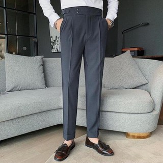 Quần âu nam cạp cao Sidetab 2 khuy khóa đai bên hông baggy suông , quần âu nam hàn quốc lưng cao công sở SHINGHAI QCC