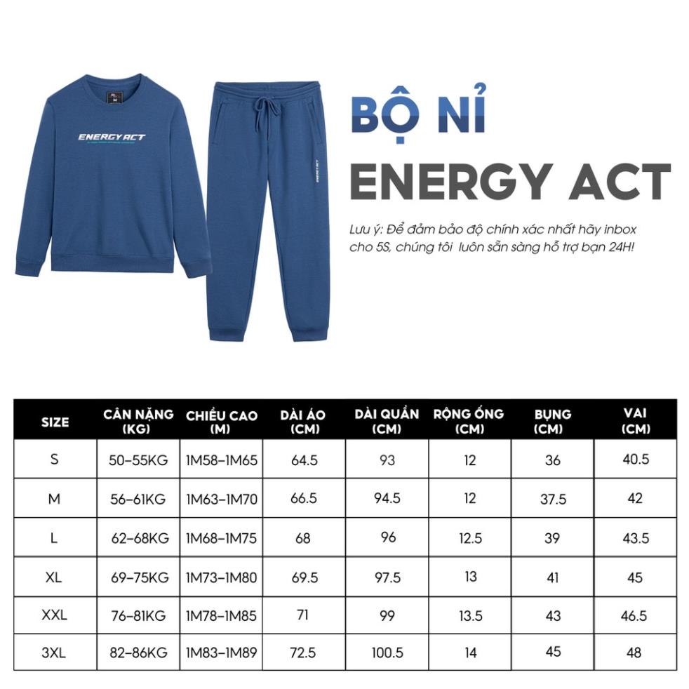 Bộ Quần Áo Nỉ Nam 5S, Chất Liệu Cotton USA Cao Cấp, Dày Dặn, Mềm Mịn, Thiết Kế Thể Thao, Năng Động (01-BNI22037)