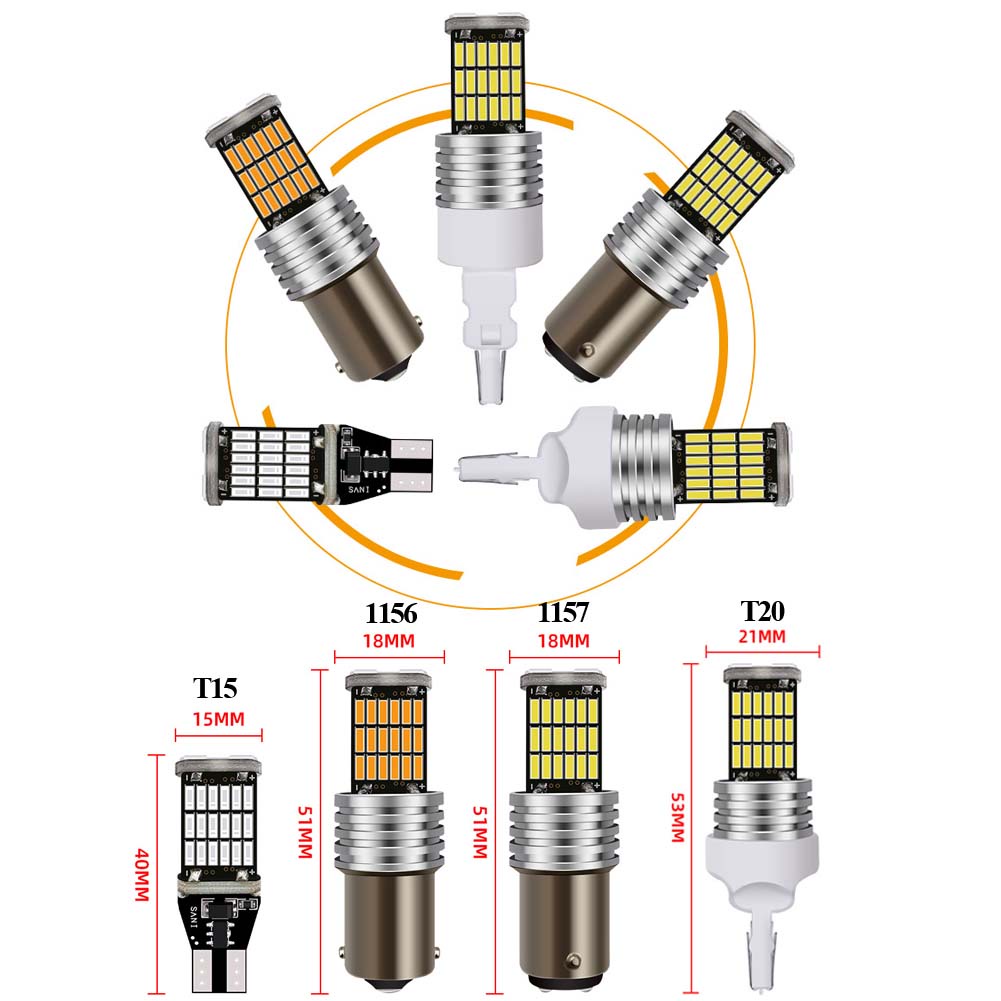 Set 2 Đèn led Tín Hiệu Tự Động T15 1156 BA15S P21W BAU15S PY21W T20 7440 W21W 1157 45 smd 12V Cho Xe Hơi