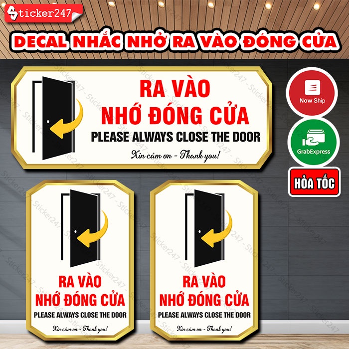 Biển Ra Vào Nhớ Đóng Cửa 𝑭𝒓𝒆𝒆𝒔𝒉𝒊𝒑 Decal Dán Nhắc Nhở Ra Vào Đóng Cửa Chống Nước - Sticker Trang Trí Dán Kính, Tường,Gỗ
