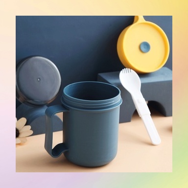 One Cốc Ăn Sáng Đa Năng Có Nắp Đậy Và Muỗng Bằng Nhựa Tiện Dụng