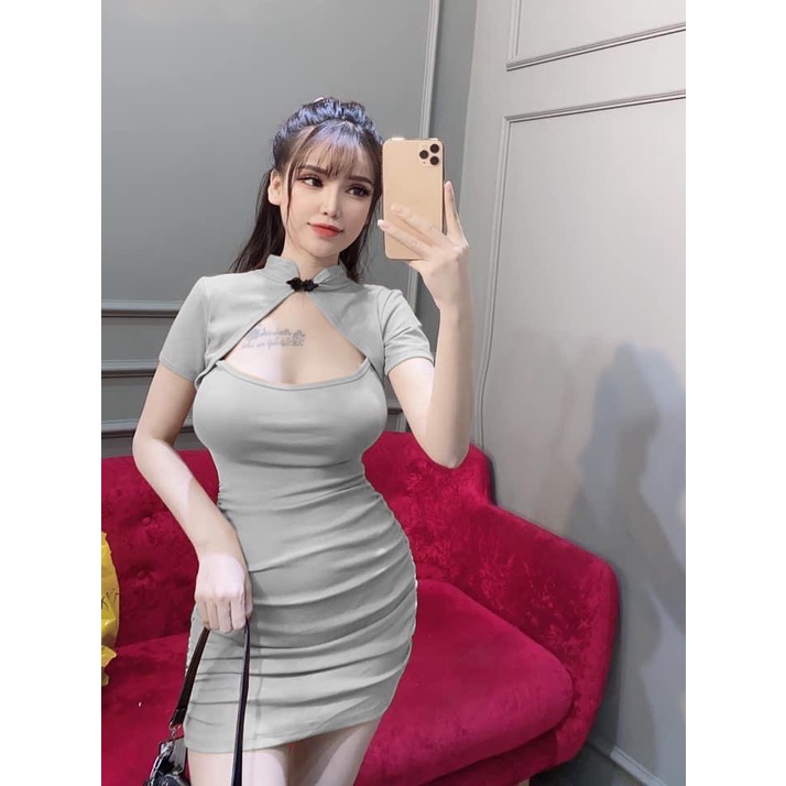 SALE SẬP SÀN-ĐẦM THUN PORIP CỔ TÀU SALE HỞ TRÊN NGỰC TAY NGẮN ÔM BODY SIÊU QUYẾN RŨ SEXY ĐI CHƠI CHÁY PHỐ UP