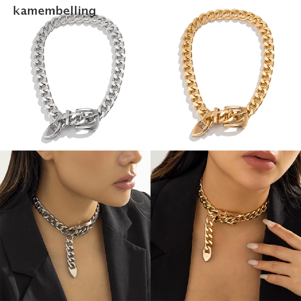 Kamembelling Vòng Cổ Choker Dây Xích Dày Có Khóa Kim Loại Phong Cách Punk Hip Hop Thời Trang Cho Nữ