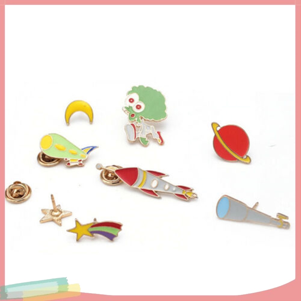 【LK】Cartoon Enamel Moon Alien Planet Badge Collar Lapel Brooch Pin Clothes