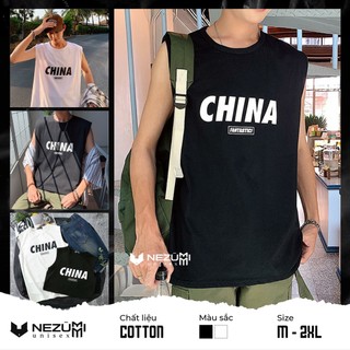 ÁO GYM TANKTOP COTTON 95% UNISEX NAM NỮ, ÁO BA LỖ CHỮ CHINA