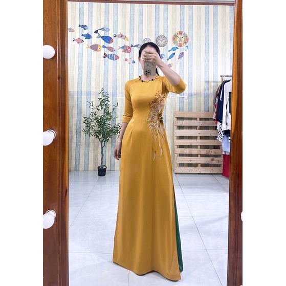 Áo dài lụa tây thi thêu + đính pha lê